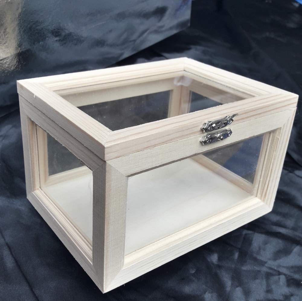 Glass and Wood Display Box for Jewelry Crystals Trinkets Collectibles Beads - Picture 5 of 9